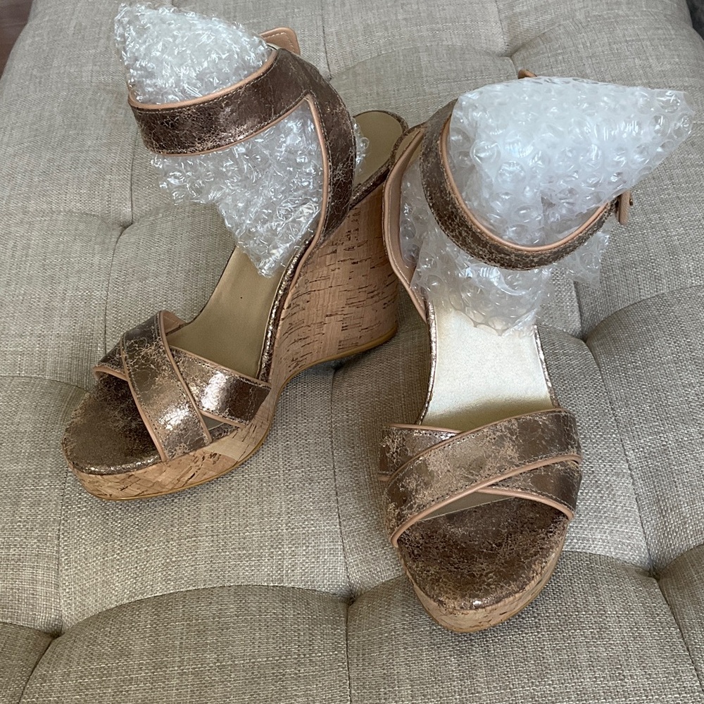 Stuart Weitzman Bronze Wedge Sandals